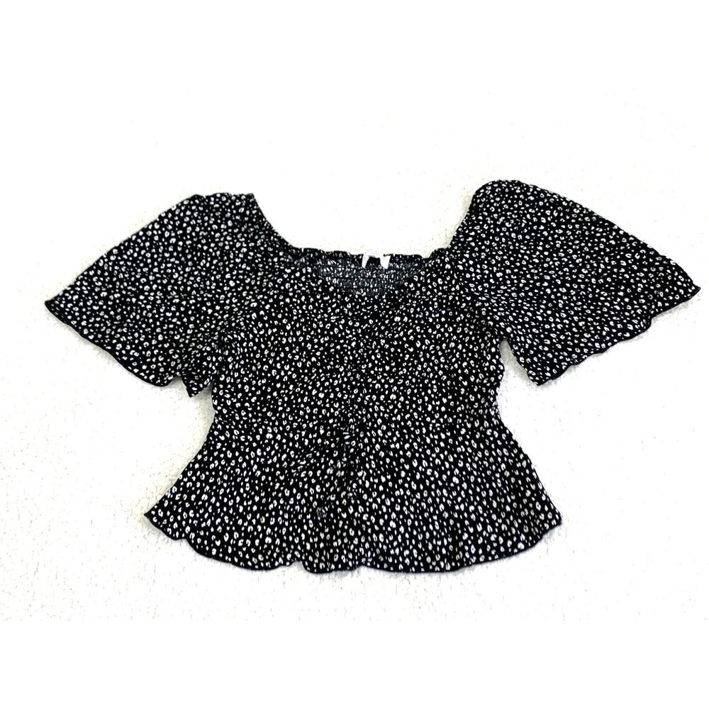 Kirious Top Womens Small Black White Bat Sleeve Cropped Elastic Stretch Pullover